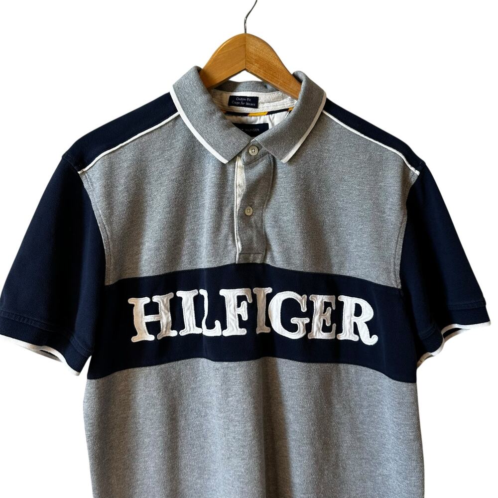 Vintage Tommy Hilfiger Men’s Logo Polo Gray Rugby Golf Sporty Sz Large Blokecore - Picture 4 of 9